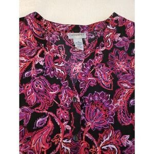 Catherines Shirt 3X Plus Paisley Pink Black Button Up Blouse Short Sleeve 26W 28
